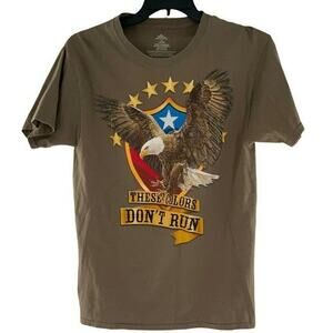 Patriotic T-Shirt Men's Size Medium Short Sleeve Graphic Logo Brown Casual Top